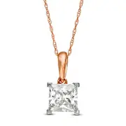 1 CT. Princess-Cut Natural Clarity Enhanced Solitaire Pendant in 10K Rose Gold