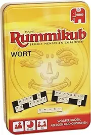 Original Rummikub Wort Kompakt in Metalldose: Wörter bilde, ablegen und gewinnen. 2-4 Spieler
