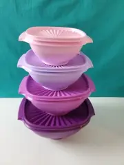 Tupperware Servalier Bowls Set of 4 One Touch Seals Shades Of Pink And Purple !