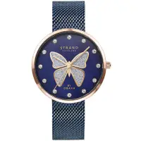 在飛比找Yahoo奇摩購物中心優惠-STRAND 丹麥海之星時尚腕錶-蝴蝶-藍玫瑰金/35mm(