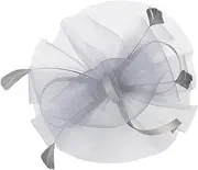 [Ipetboom] Mesh Bridal Tiara Tea Party Headpiece Wedding Mesh Fascinator Headband for Banquet Grey