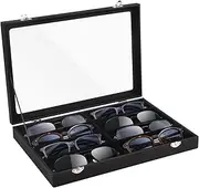 TOWEBOORY 8 Slots Sunglass Glasses Display Case, Sunglasses Organizer with Transparent Lid, Eyeglasses Storage Box, Watch Jewelry Cases for Display and Storage (Black)