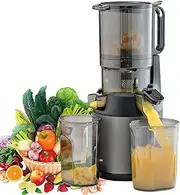 Cold Press Juicer, 300W Slow Cold Press Juicer Juicer, Masticating Juicer with 13cm Feeding Chute Easy to Clean Pomace Separation Juicer Fit Whole Fruits Vegetables Gray