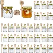 Crazystorey, Honey Jars, 32Pcs Premium 1.5 oz Hexagon Mini Glass Jar with Wood Dipper Gold Lid Bee Pendant Jute Rope Small Containers Bottles for Jam Candies Baby Shower Wedding Party Favors, J001