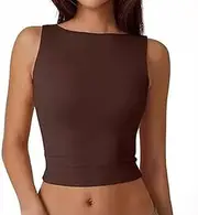[Elfgrass] Women's Sexy Open Back Sleeveless Crop Tank, High Neck Slim Fit Cropped Tee Shirt, Blouses Summer Essentials Y2k Tops for Workout