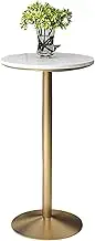 Marble Top Round Bar Table with Gold Metal Base and Brass Inlay 21.6 Inch Pub Cocktail Bistro Table (55x105cm)