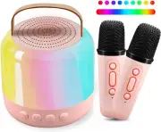 Mini Karaoke Machine with 2 Wireless Microphones Disco Lights Portable Speaker f