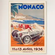 Galrie Monaco Grand Prix 1936 Vintage Racing Art Poster Perfect for Collectors, Wood Frame, 70 x 100cm (28 x 40inch)