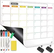 Mag-Fancy Dry Erase Calendar Kit- Magnetic Calendar for Refrigerator - Monthly Fridge Calendar Whiteboard with Extra-Thick Magnet Included 5 Marker & Eraser & Adhesive Hooks for Wall Hanging