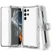 For Samsung S20 S20+ Ultra Transparent Defender Clear White Case W/Clip & Screen
