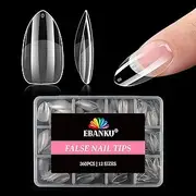 EBANKU 360pcs Medium Almond Nail tips, Pre-shape Half Matte Clear Press on Flase Nail Tips for Full Cover Extension