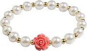 [QqzsJewls] Flower Girl Proposal Bracelet, Wedding Jewelry Gift with Jewelry Box, Pink Flower Pearl Beaded Bracelets for Little Girls