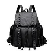 Washed Leather Backpack with Trendy Rivets, Retro PU Leather Casual Travel Backpack, Large Capacity Backpack