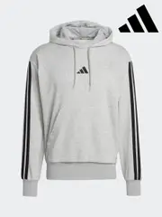 adidas Grey Essentials 3-Stripes French Terry Hoodie (E36938) | $104