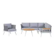 Breeza 5 Seater Corner Outdoor Lounge Set with Teak Table Light Grey