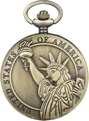 [WOFASHPURET] Statue of Liberty Pocket Watch Pocket Watch Chain Vintage Bronze Chain Pocket Watch Classic Gold Watch Women Ornate Mechanical Pocket Watch Antique Retro Alloy Material