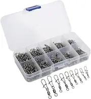 210pcs Fishing Swivels Snaps Set, Snap Swivels Fishing Tackle, Stainless Steel Rolling Swivel with Safety Snaps Fishing Line Connector