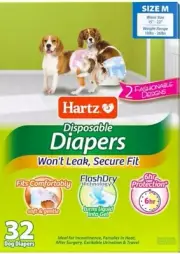 Hartz Disposable Dog Diapers Medium 10-26 lbs Waist 15-22" Pugs, Shiba Inu 32ct