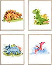WIETRE® Set of 4 Pictures Dinosaur Nursery Baby Room Decoration Picture Boy Girl Poster DIN A4 Dinos T-Rex Animals (without Frame)