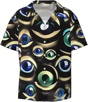 [DRTGEDS] Many Evil Eyes Mens Casual Button Down Shirt Short Sleeve Cuban Shirts Printed Summer Shirt