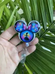 Cinderella Mickey Mouse Retractable Badge Reel Work ID Holder CNA Nurse Gift