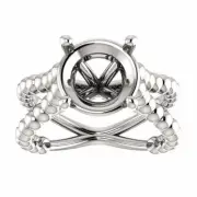 Sterling Silver Round Cut Solitaire Ring Setting - Beaded Split-Shank Style Ring