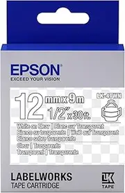Epson LabelWorks Clear LK (Replaces LC) Tape Cartridge ~1/2" White on Clear (LK-4TWN) - for use with LabelWorks LW-300, LW-400, LW-600P and LW-700 Label Printers