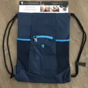 Geckobrands Drawstring backpack Brand New! NAVY with Light Blue. Zipper Pocket.