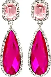 [Iris Island] Austrian Crystal Rhinestone Dangle Earrings Long Drop Pink Green Blue