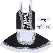 [Kyisoy] Men's Sissy Crossdressing Lingerie Plus Size French Maid Roleplay Costume Cosplay Nightwear Pajamas Outfits Set (Black,3X-Large), 3x-large,black, 3X-Large