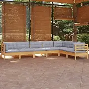 Patio Furniture Sets 7 Piece Garden Lounge Set with Grey Cushions Solid Pinewood