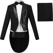 [Maiyifu-GJ] Men's 2 Pieces Slim Fit Tailcoat Sequin Tuxedo Jacket Trousers Set Dinner Party Wedding Show Tux Dress Coat