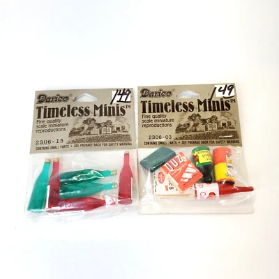 Darice Timeless Mini's Dollhouse Tiny Groceries and Soda Pop Bottles 2 Pack Lot