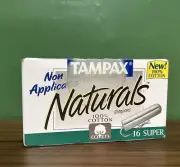 Vtg 1996 Tampax Tampons Naturals Super ABSORBENCY 100% Cotton 16ct Sealed