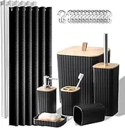 20-Piece Black Bathroom Accessories Set – Shower Curtain, Trash Can, Toilet Brush, Soap Dispenser & More – Modern Bathroom Decor Kit