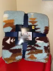 NEW Pendleton Sherpa Twin Blanket Soft Fleece Bed Throw Aztec Tribal Cozy Teal