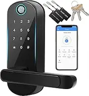 Yildue Smart Door Lock,5 in 1 Door Lock with App/IC Cards/Codes/Keys/Fingerprints,Rechargeable Smart Board,Reversible Handle,Suitable for Home/Office/Bedroom/Apartment(Black)
