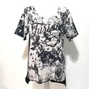 NEW!! Affliction Fast & Furious SIZE M Back Slit Shirt Women Black Tie Dye Top