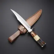 Handmade Bowie Knife, J2 Steel, Dyed Bone + Rose wood Handle With Sheath