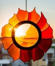 Handmade in QLD Australia TWILIGHT Amber Orange Stained Glass HANGING SUNCATCHER