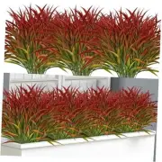 16 Bundles Artificial Plants Outdoor Fake Grass Greenery Stems UV Resistant Red