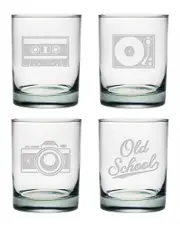 Susquehanna Glass "Old School Rock" Set of 4 Glasses