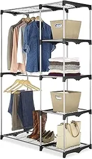 (Clothes Closet) - Whitmor Double Rod Closet Freestanding Silver/Black