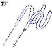 TT 3.5mm Royal Blue Silver/Black Stainless Steel Rosary Bead Necklace (RB24)