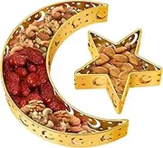 Moon Star Trays Ramadan Decor: 2 PCS Ramadan Serving Trays for Eid Mubarak Islam Muslim Party Festival Table Decor - Metal Serving Dishes Iron Platters Dessert Food Pastry Display Holder
