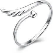 [IMINI] Angel Wing Simple Open Rings Band Sterling Silver Adjustable Finger Toe Ring Jewellery Wedding Promise Band for Women Girls, White Gold