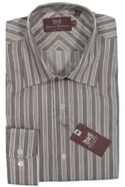 NEW $245 Hickey Freeman Shirt! 17.5 Reg 36 Inch Sleeve Gray & Creme Stripe