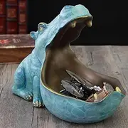 [SHEKAKO] Hippo Tray Statue, Hippopotamus Figurine, Hippo Candy Dish Key Holder Bowl, Table Figurines Sundries Container Trinket Storage Organizer Box Desk Bar Office Sculpture (Light Blue, M)