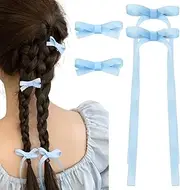 Small Hair Barrette Decorations Bows for Women Mini Side Hair Clip Bows Ribbon Bow Hairclip Accessories Braid Bow Clip Hair Barrettes for Party Festival Bowknot Barrette for Girls Blue Dance Hairclip