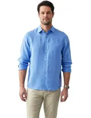 [Gazman] Plain Linen Long Sleeve Shirt in Ocean